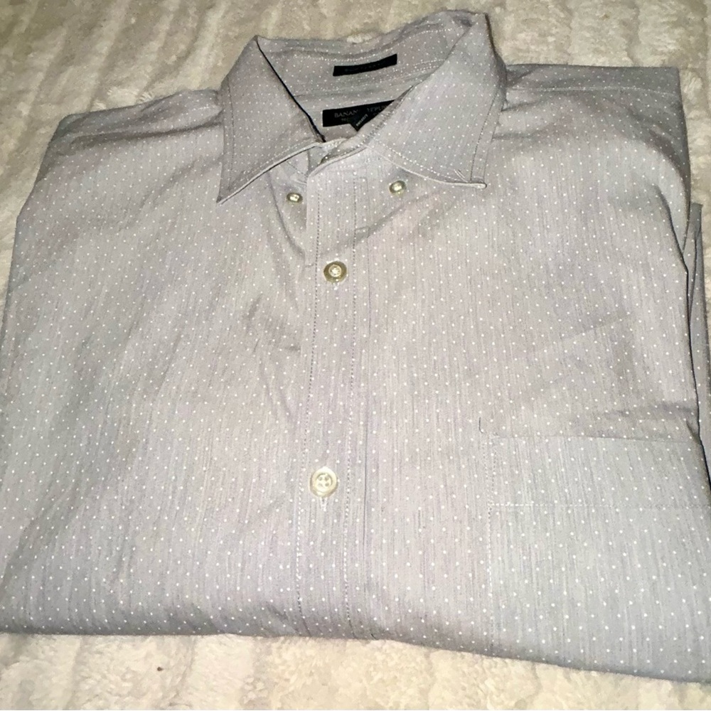 Banana Republic Light Gray with white polka dots Button-Down Shirt